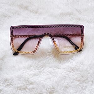 Christine Purple & Gold Chain Oversized Shield Sunglasses